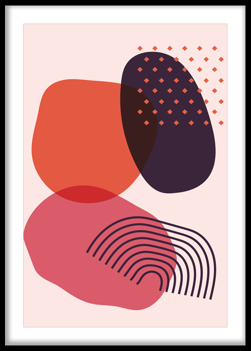Modern Coral Abstract Shapes Wall Art