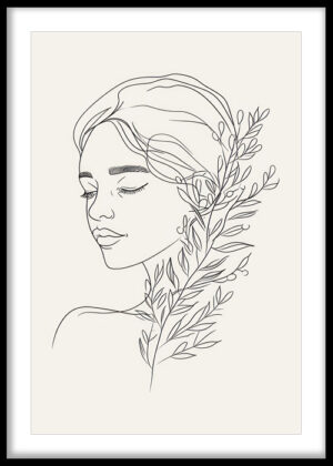 Serene Botanical Woman Line Art