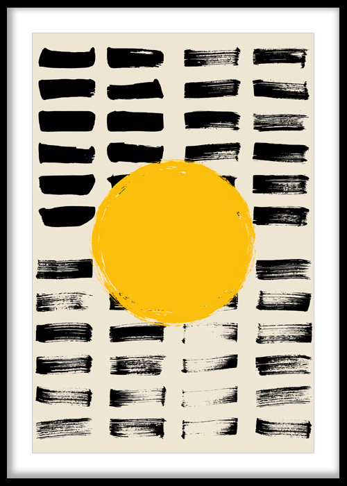 Mustard Sun Brushstroke Abstract Print