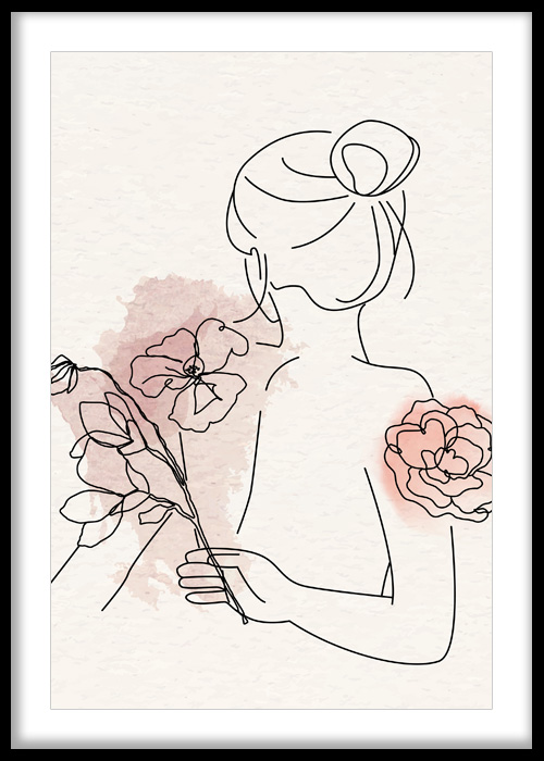 Feminine Floral Line Art Portrait