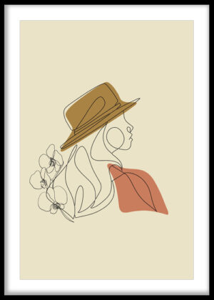 Elegant Woman with Hat Line Art