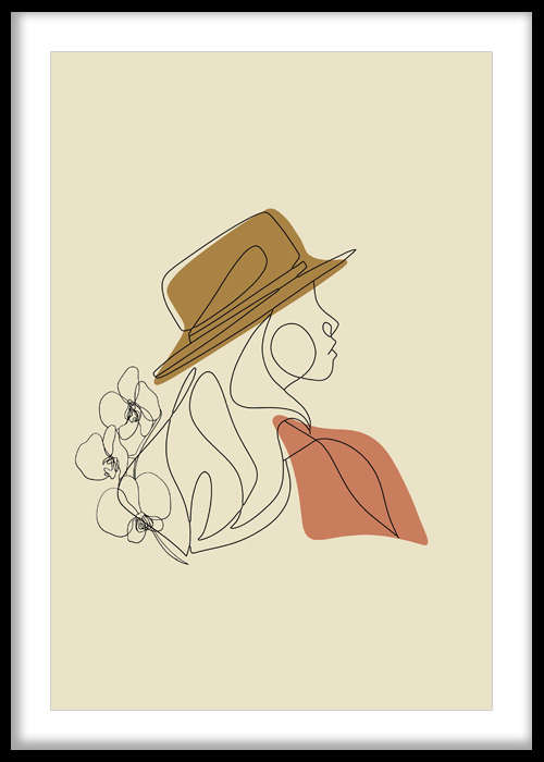 Elegant Woman with Hat Line Art